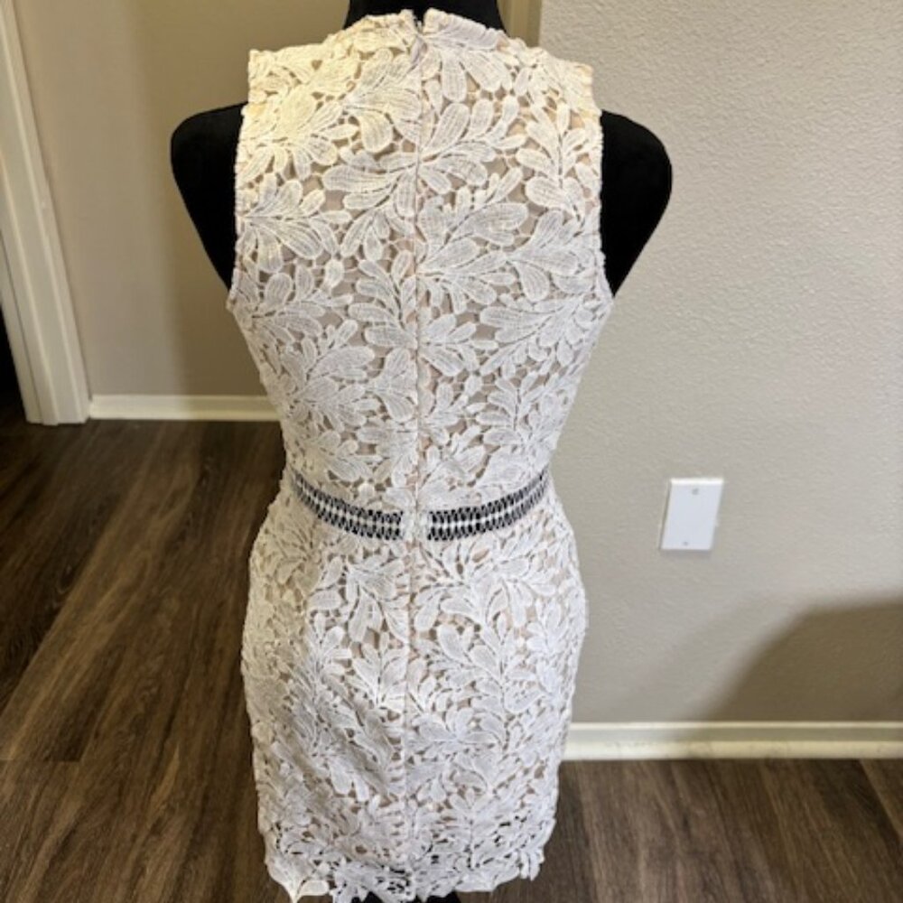 Tobi NWOT Sleeveless Ivory Floral Lace Cutout Above Knee Lined Dress Small - Picture 5 of 8